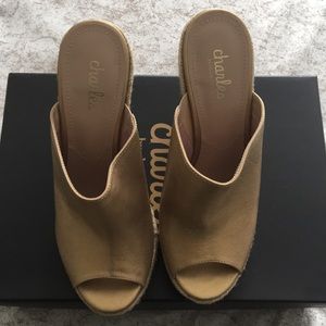 Charles David gold metallic wedge sandals.